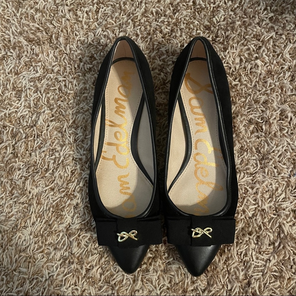 Sam Edelman Lizzy Black Suede Pointy Toe Flats with a Bow Size 7 Womens